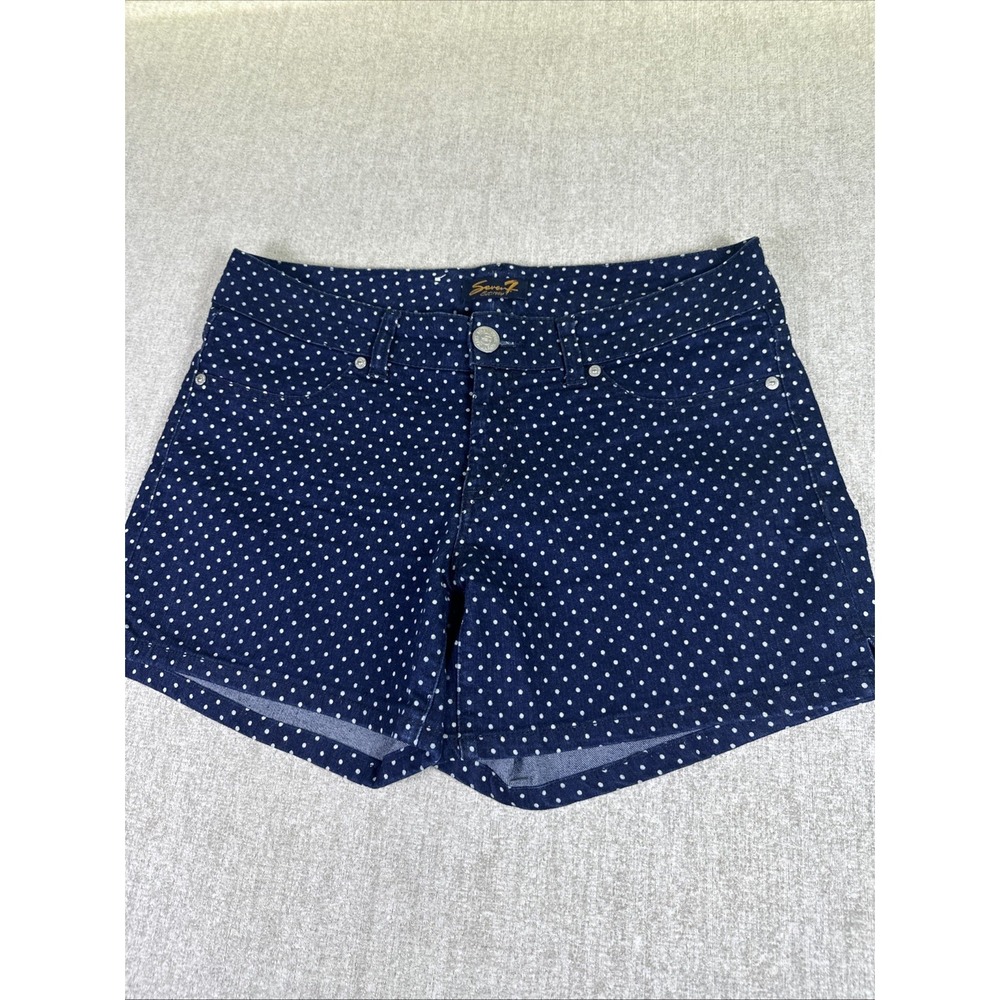 Seven7 Shorts Women 14 Blue Polka Dot‎ Denim Stretch Mid Rise Chino